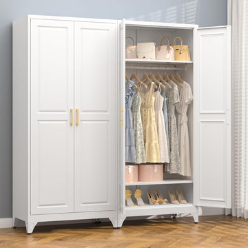 71" Metal Armoire Wardrobe Closet with Doors and Adjustable Shelves | Tall Freestanding Wardrobe Cabinet for Clothes