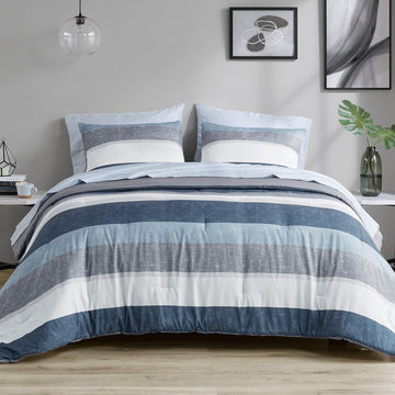 Jaxon Bed in a Bag Comforter Set with Sheet, Printed Stripe Design, Modern All Season Bedding and Matching Sham