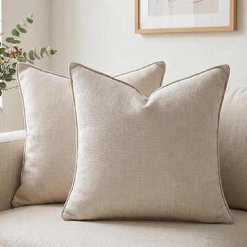 Set of 2 Euro Sham Beige 26x26 Inch Soft Chenille Decorative Throw Pillow Covers with Flange Edge, Square Neutral
