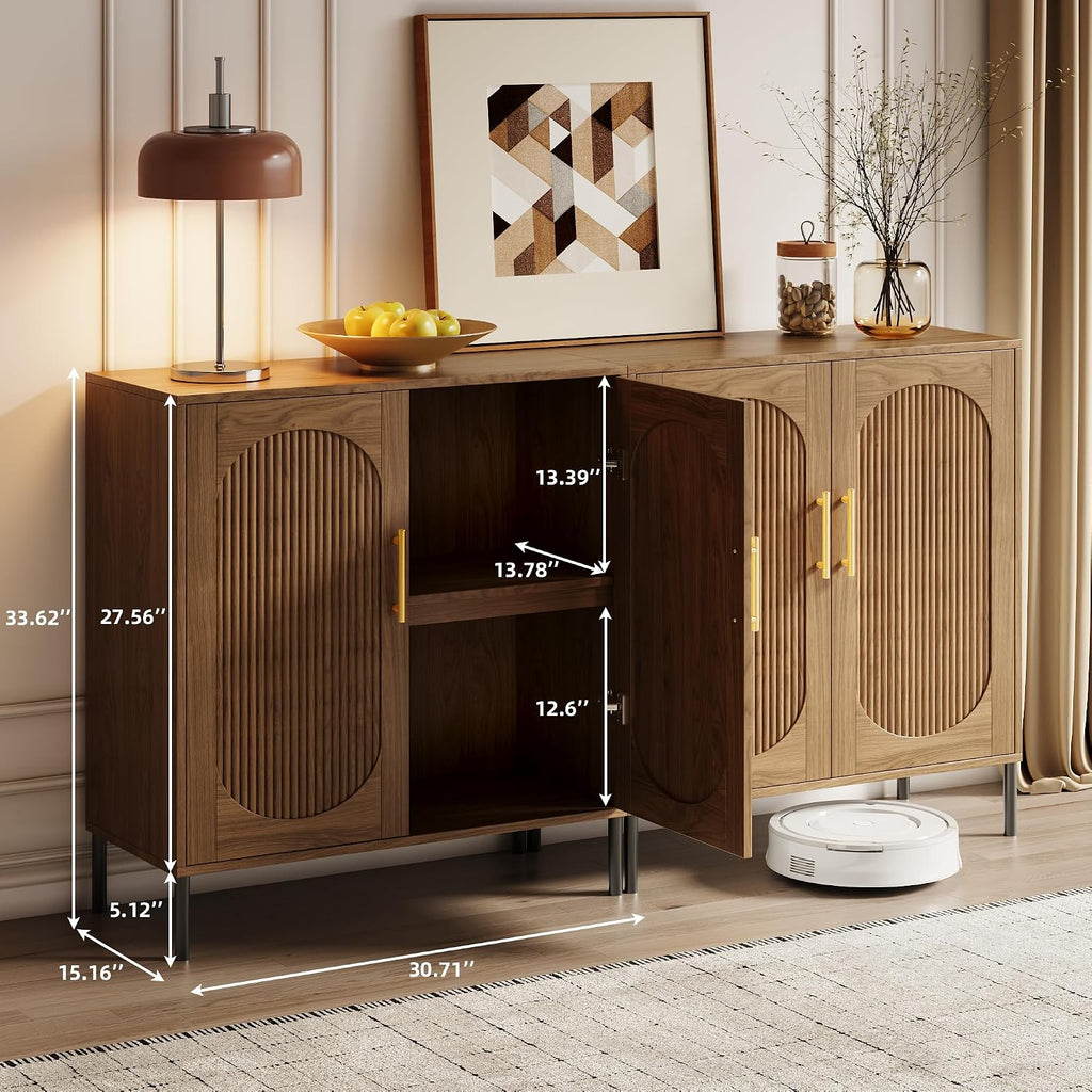 Fluted Arched Sideboard Cabinet with Adjustable Shelves, Modern Accent Storage Cabinet with Doors, Buffet Cabinet