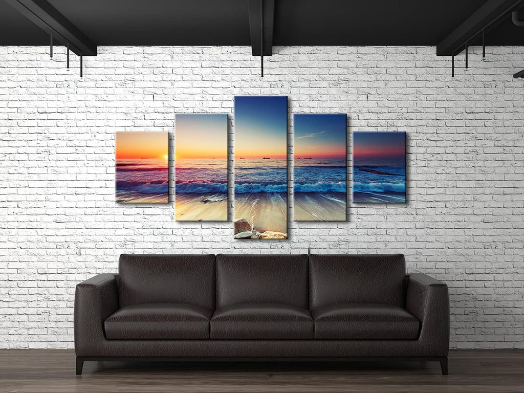 5 Piece Large Modern Seascape Artwork Gallery Wrapped Ocean Sea Beach Pictures Canvas Prints Waves Paintings on