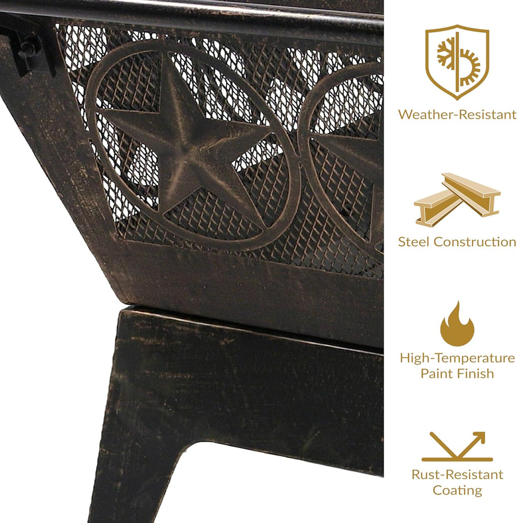 Sunnydaze Northern Galaxy 32-Inch Outdoor Fire Pit with Grill Grate, Spark Screen, and Poker - Heavy-Duty Wood-Burning Fire Pit for Outside - Image 4