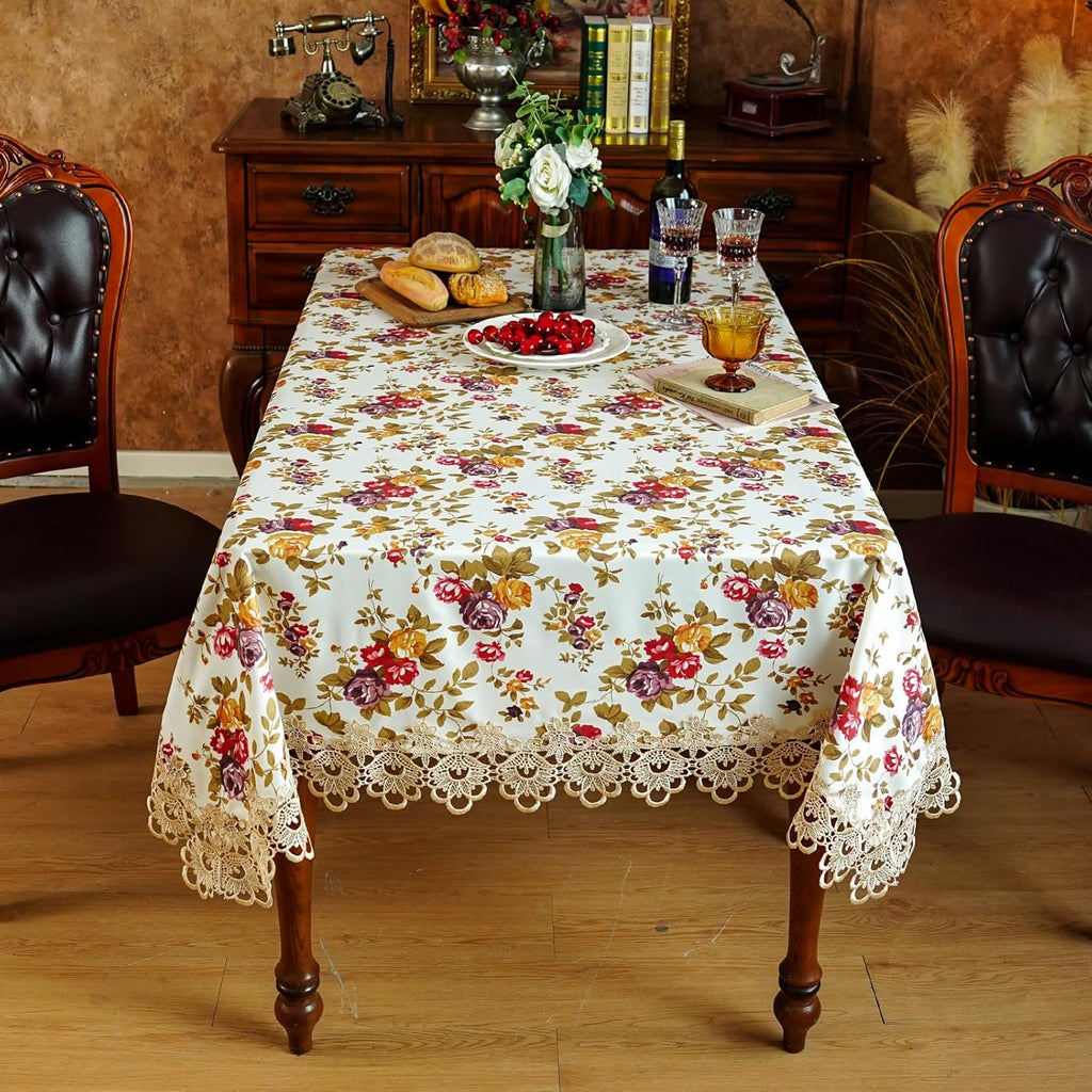 Lace Tablecloth Embroidery Lace Floral Tablecloths Rectangular Vintage Jacquard Fabric Table Cover D