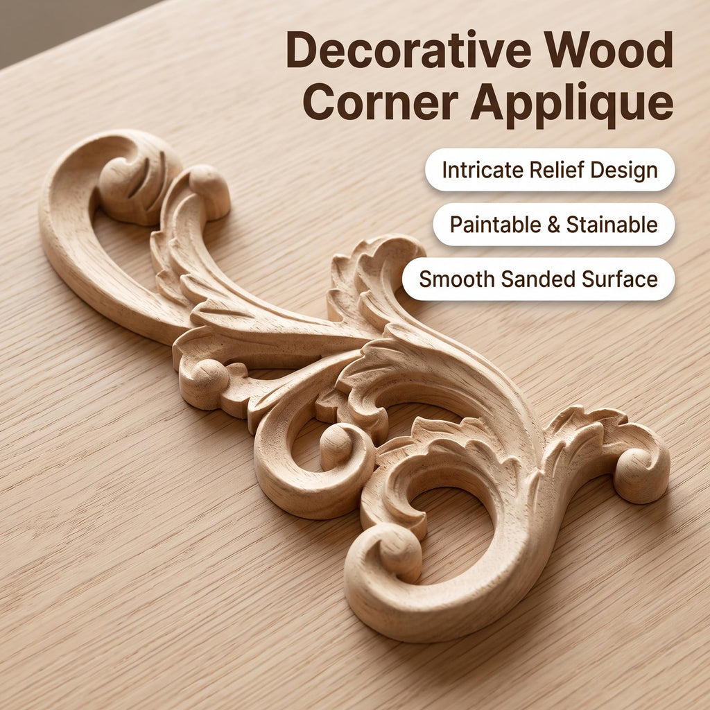 Premium Unpainted Solid Wood Appliques, Decorative Mirrored Scroll Wood Onlays for Furniture Renovation, Cabinet