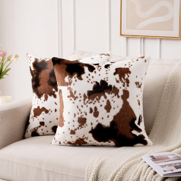 Cow Print Throw Pillow Covers Set of 2, 20"x20"