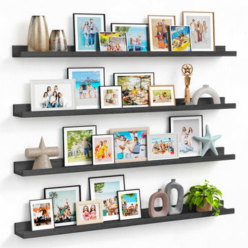 48 Inch Black Picture Ledge Shelf Set of 4, Extra Long Floating Shelves for Wall with Lip, Narrow Wall Mounted