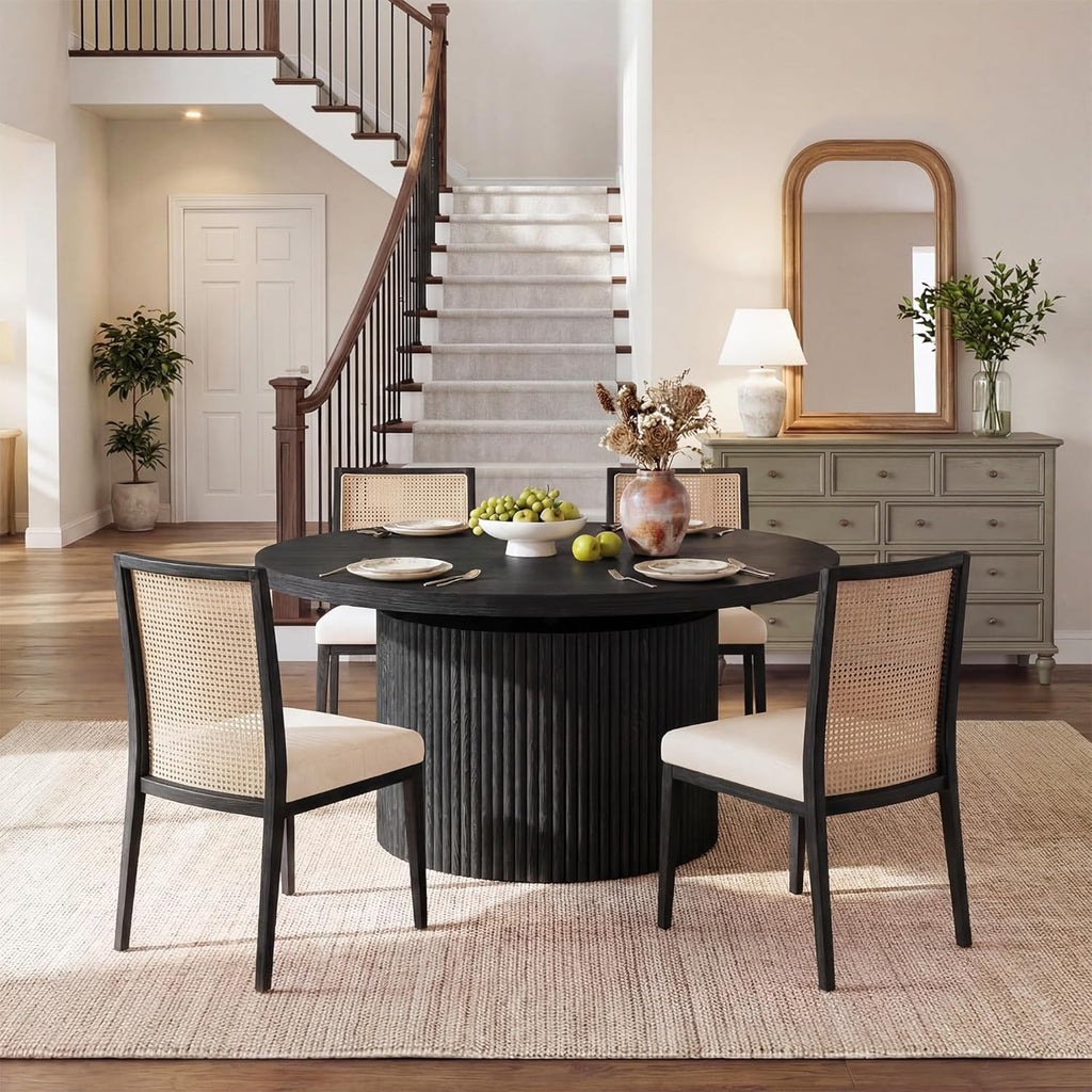 Extendable Round Dining Table for 4-8, 39in-77in Long Large Kitchen Table with Fluted Base, Space Saving Modern
