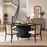 Extendable Round Dining Table for 4-8, 39in-77in Long Large Kitchen Table with Fluted Base, Space Saving Modern