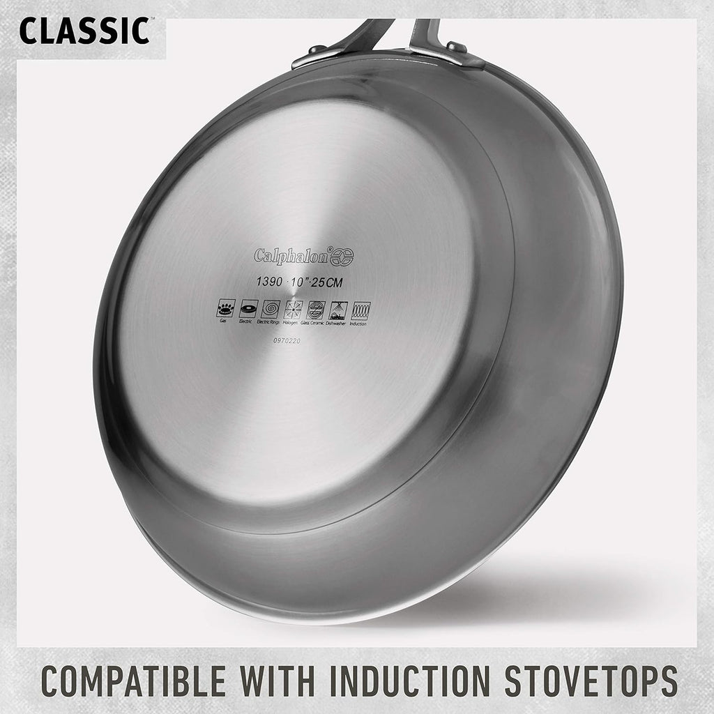 Classic Stainless Steel Cookware Set, 10-Piece, Impact-Bonded Aluminum Base, Stay-Cool Handles, Oven Safe 450F, Silver