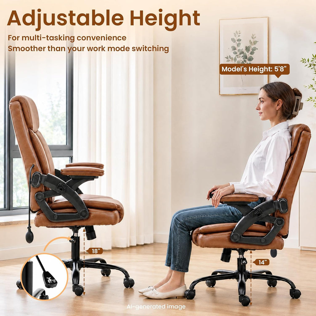 Ergonomic with Airbag Lumbar Support & Armrest, Executive Office Desk Chairs Breathable Leather, Computer Chair with