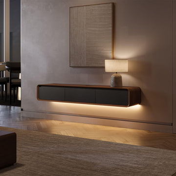 Fully Assembled Floating TV Stand with LED Lights, 63" Modern Wall-Mounted Media Console with 3 Flip-Down Cabinet