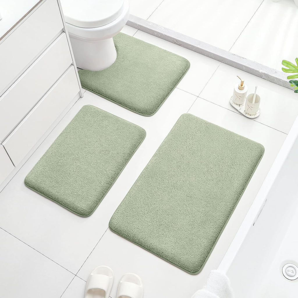 Upgraded Bathroom Rugs Set 3 Piece, Ultra Soft Memory Foam Bath Mats, Super Absorbent Non Slip Washable U-Shaped
