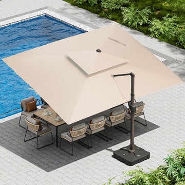 10 X 13 FT Cantilever Patio Umbrella with Led Lights and Base Included Outdoor Heavy Duty Double Top Rectangle O - L6K1