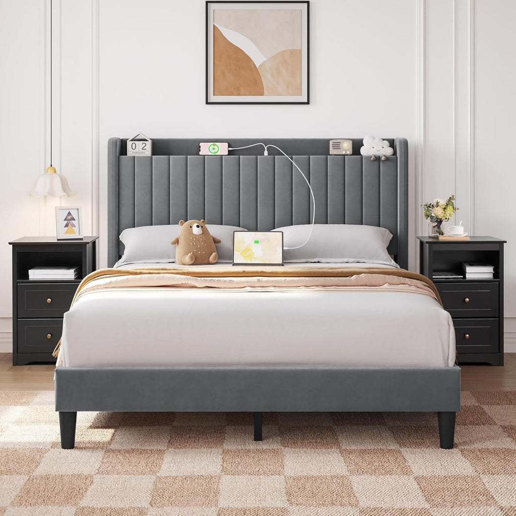 Nightstand Set of 2, Wooden Bedside Tables with 2 Drawer and Cubby, 2Pcs Tall Nightstand Small Space, Bedside Cabinet