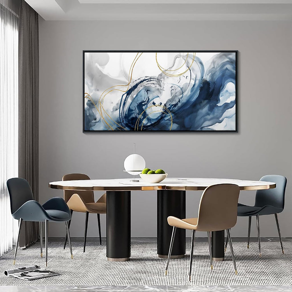 Blue Wall Art Framed Abstract Canvas Wall Art Blue Pictures Wall Decoration Large Modern Office Artwork Wall Decor