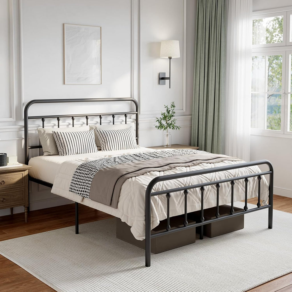 Metal Full Bed Frame - Modern Minimalist Victorian Style with Headboard/Footboard