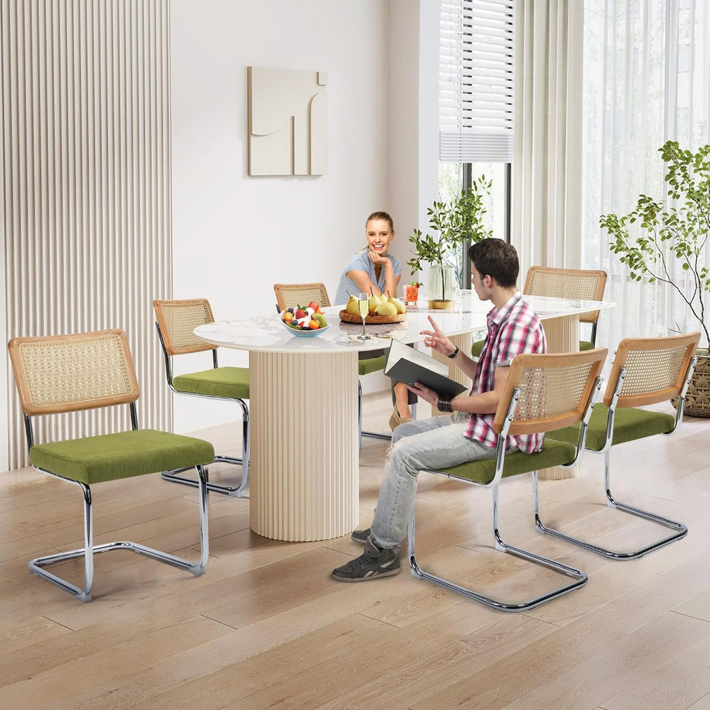 Dining Chairs Set of 2, Modern Rattan Kitchen Chairs, Mid Century Modern Design, Polished Chrome Frame