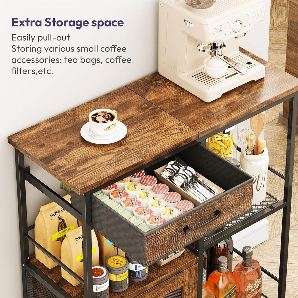 Coffee Bar Cabinet for Home - Farmhouse Coffee Stand Station Multi-Purpose Buffet Sideboard Cabinet with Drawers