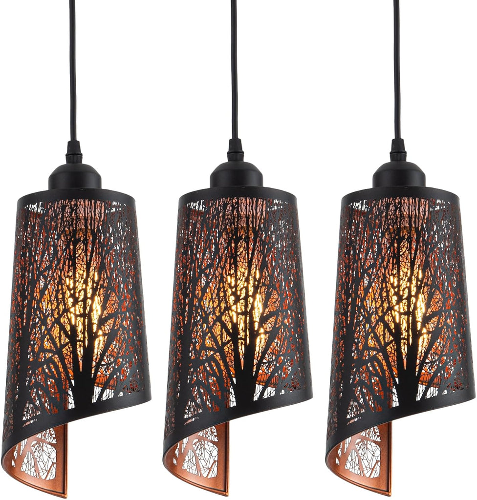 Industrial Black Pendant Light Fixture Vintage Mini Black Pendant Lighting with Gold Finish Rustic Hollow-Carved