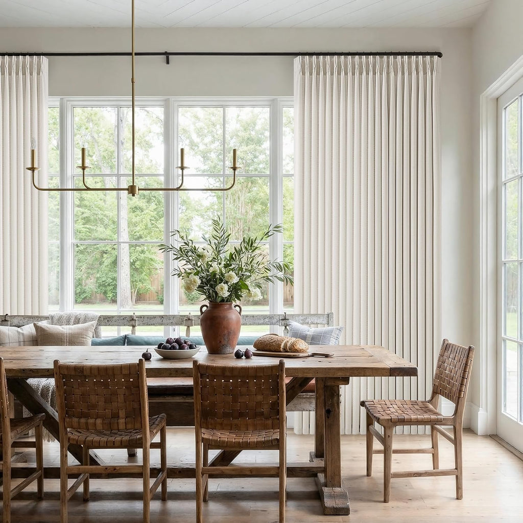 Natural Pinch Pleated Semi Sheer Curtains 2 Panels Set for Sliding Glass Doors, Memory Shape Pleat Thick