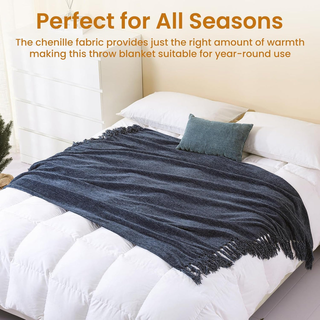 Navy Chenille Throw Blanket, Decorative Blanket,Navy 50" x 60"