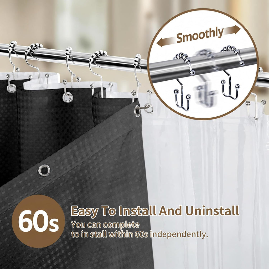 Shower Curtain and Liner Set, Waffle Shower Curtain Set with 12 Stainless Steel Hooks, Waterproof Luxury Fabric
