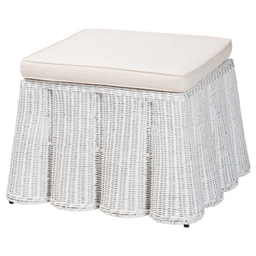 Palm Bohemian White Scallop Rattan Ottoman