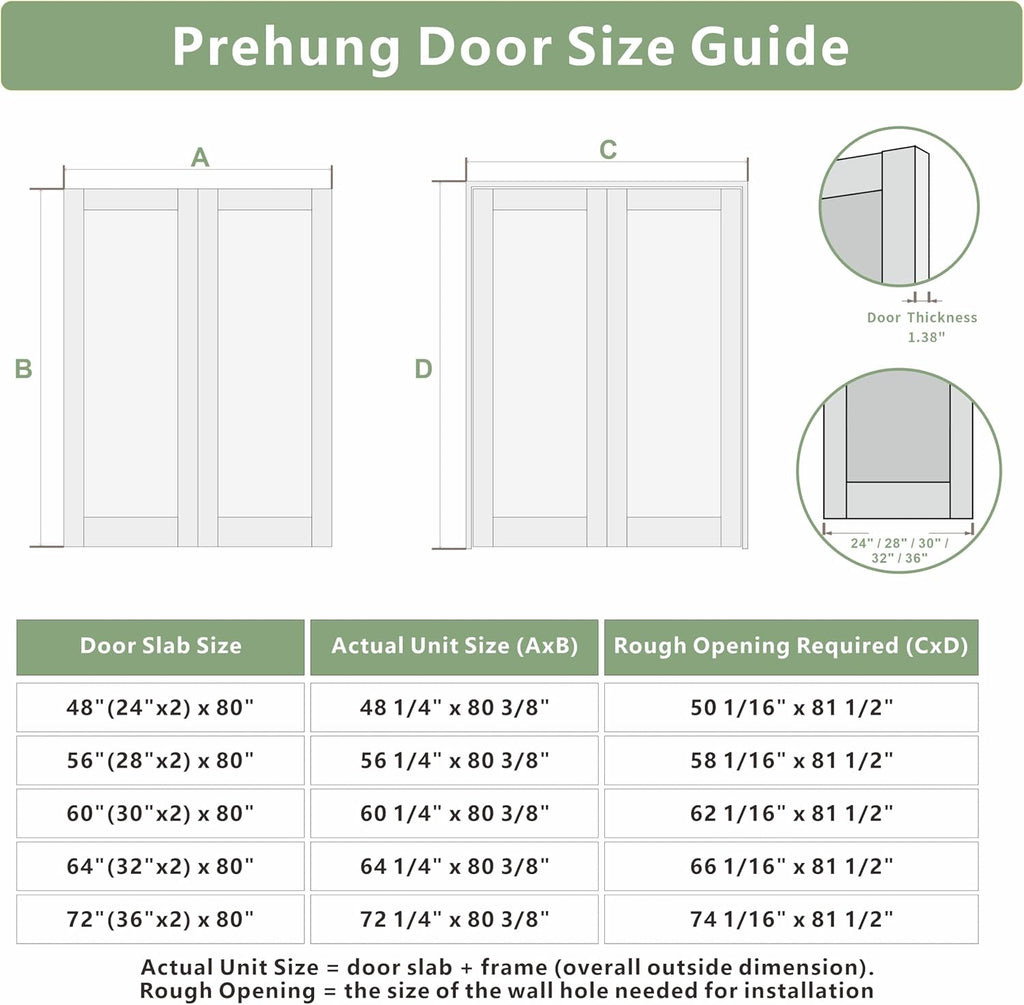 French Doors 48"x80" (Double 24"x80"), 5-Lite Tempered Frosted Glass Solid Core Door Slabs with Jamb & Black Hardware