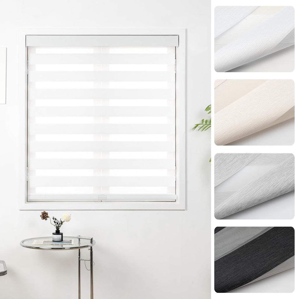 Cordless Zebra Blinds for Windows, 36" W x 72" H, White