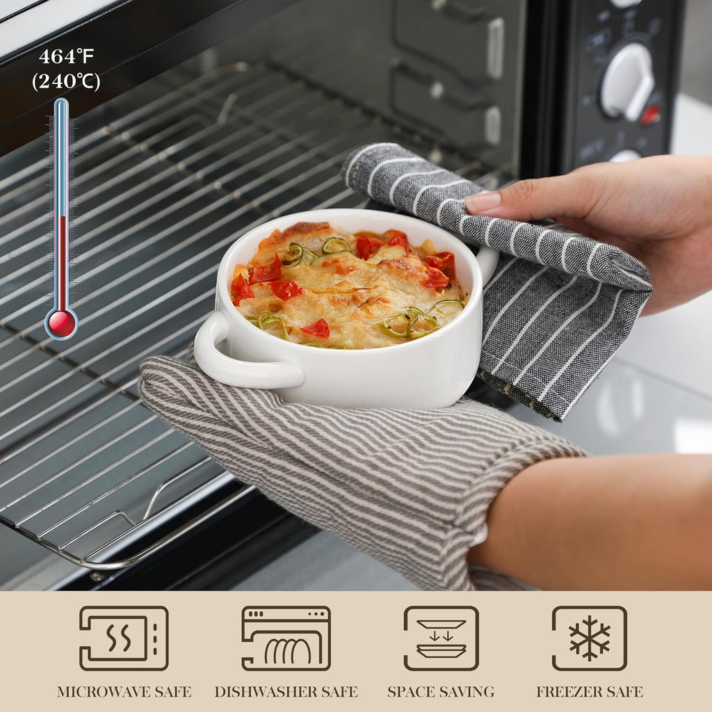 Mini Cocotte Set of 4, 14 OZ Ceramic Casserole Dishes with Lids | Single Serving Small Dutch Oven Set, Lasagna
