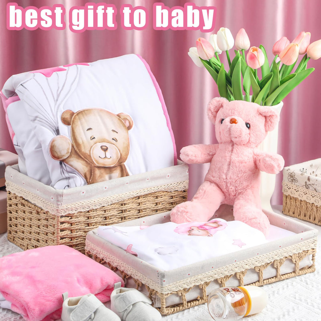 5 Pcs Crib Bedding Set Sheets Comforter Skirt for Toddlers, Pink