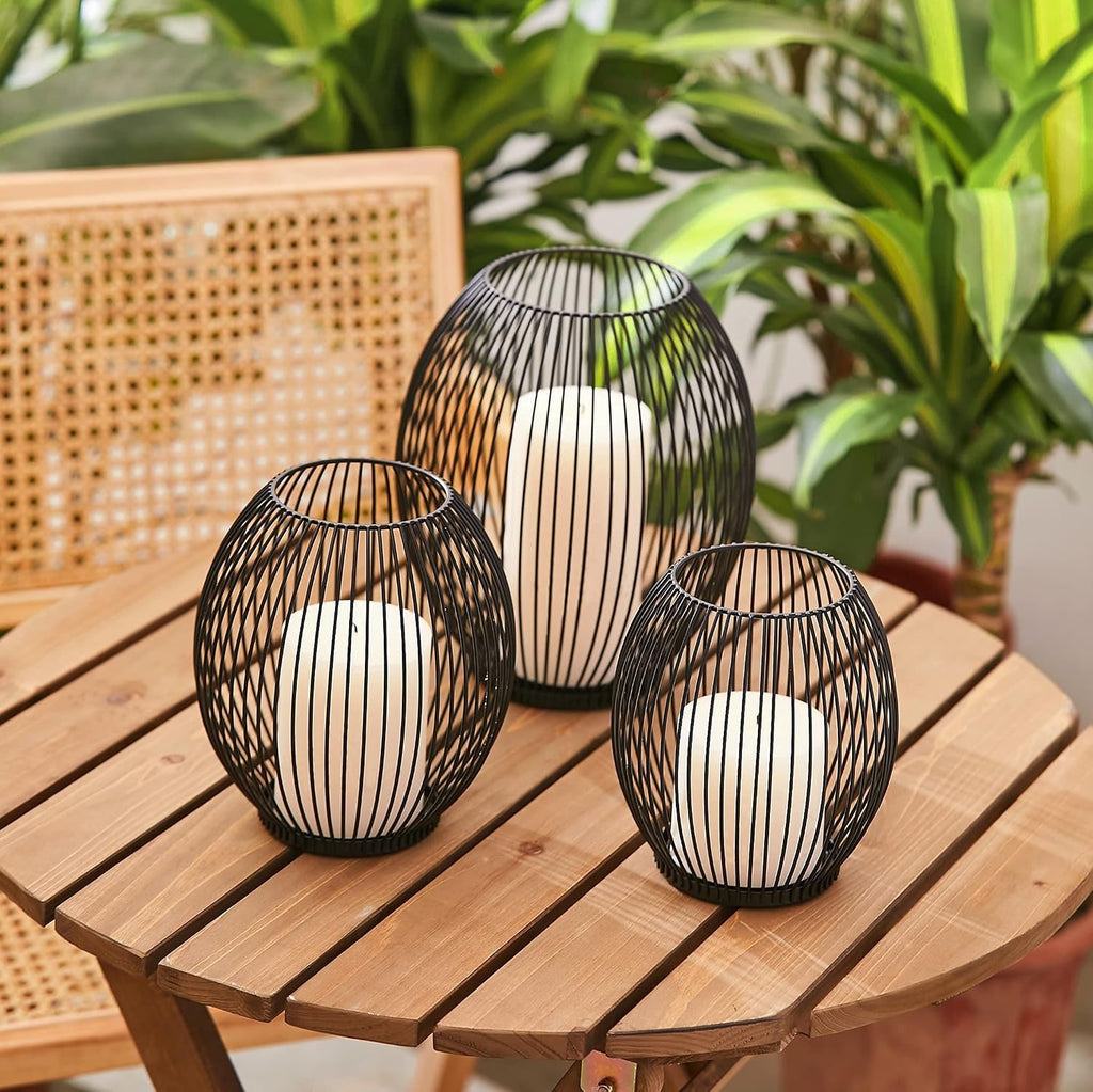 Small Outdoor Candle Holders for Patio - Pillar Candle Holder - Black Wire Candle Holder for Table Centerpiece - Iron