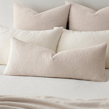 Textured Boucle Throw Pillow Cover Beige Accent Solid Lumbar Pillow Case Decorative Soft Pack of 1 Couch Cushion