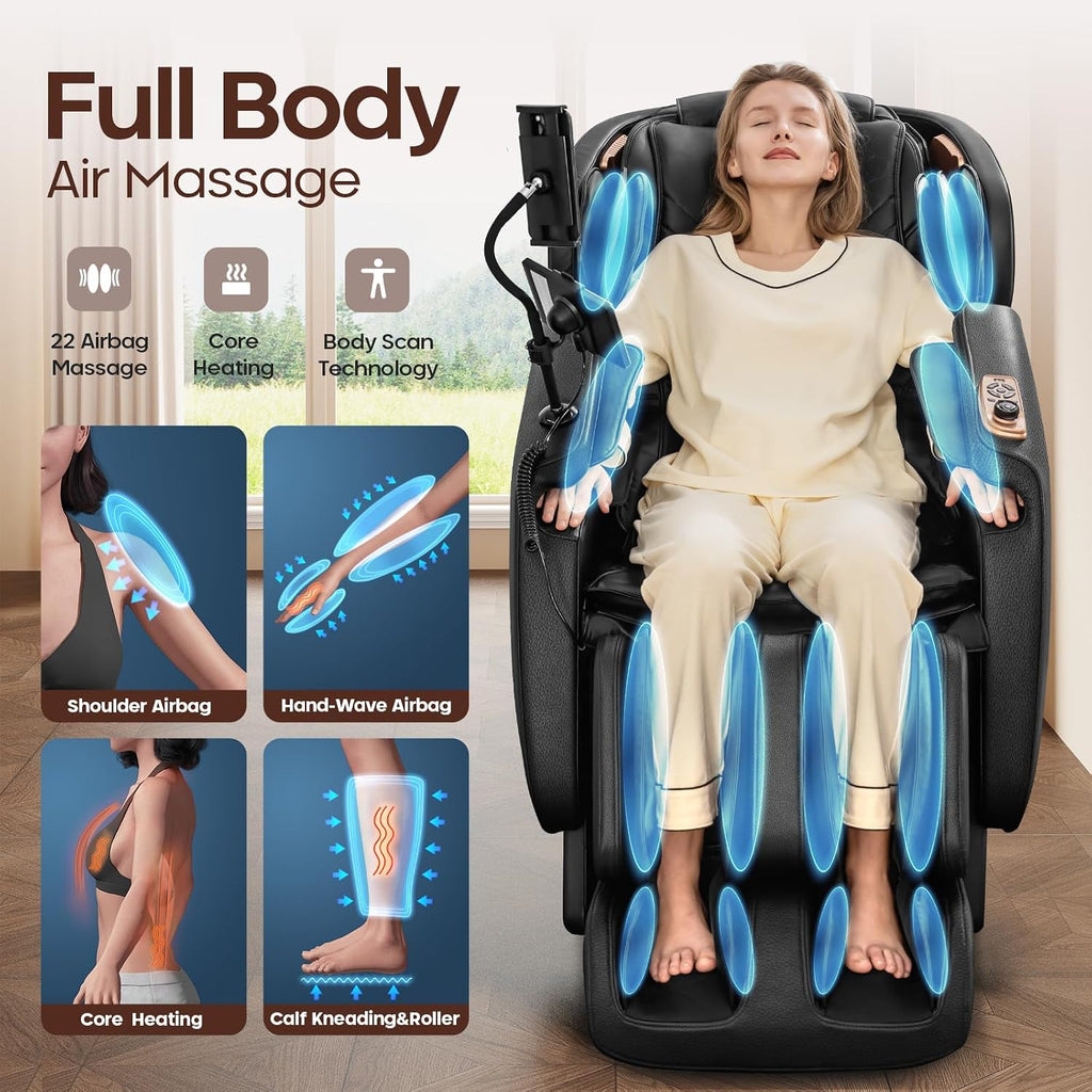 4D Massage Chairs Full Body - 53.5 Extend Sl Track Shiatsu Massage Chair - Zero Gravity Massage Chair,Core Heating &