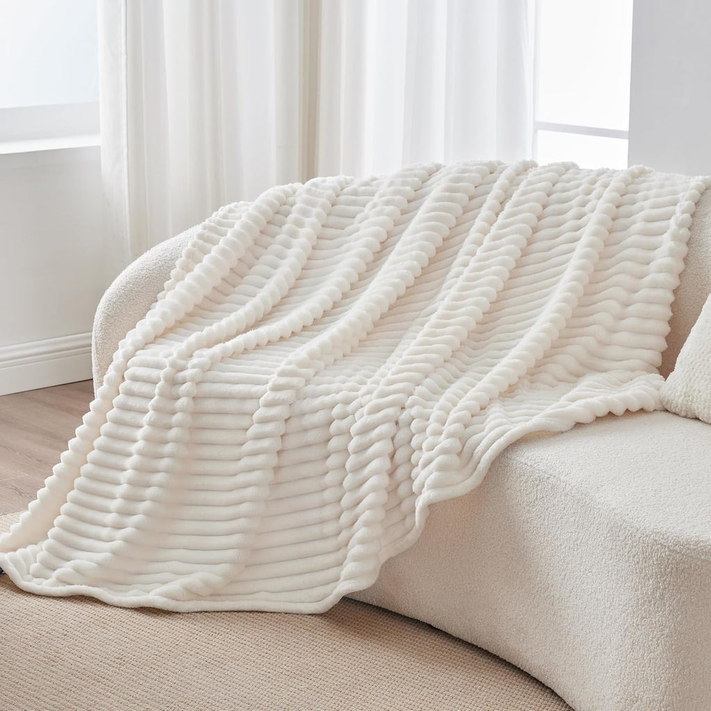 Fleece Throw Blanket, Decorative and Giftable Striped Blankets for Women, Men, 50"x60"