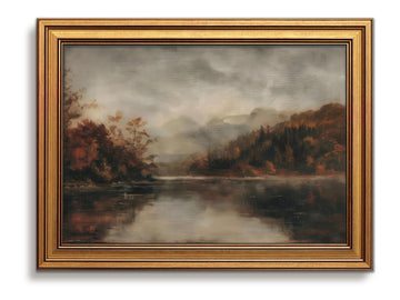Vintage Landscape Wall Art Gold Framed Fall Lake Pictures Decor 16x24 Inch