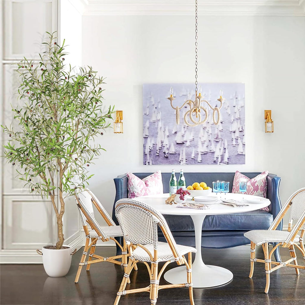7ft Faux Olive Tree - Fake Potted Olive Silk Tree with Planter Natural Olive Branches and Realistic Leaves Artificial