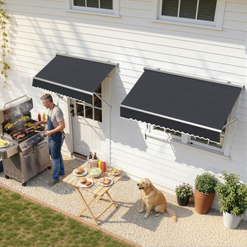 63" Patio Window Awning for Door Entrance, Aluminum Fully Assembled Manual Retractable Sunshade Canopy, WA416 (Dark