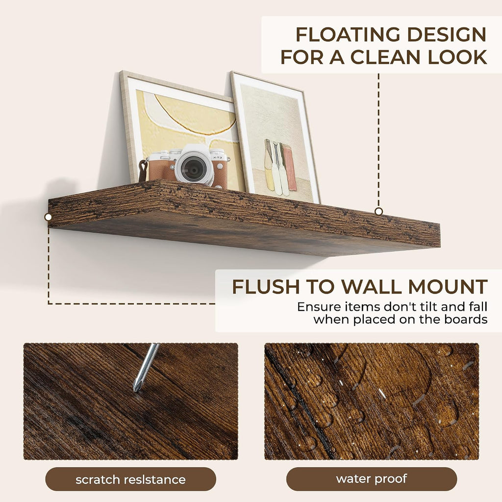36Inch Floating Shelves for Wall 2 Pack Shelves |Kitchen|Bathroom Wall Mounted Rustic Wood Floating Shelf with