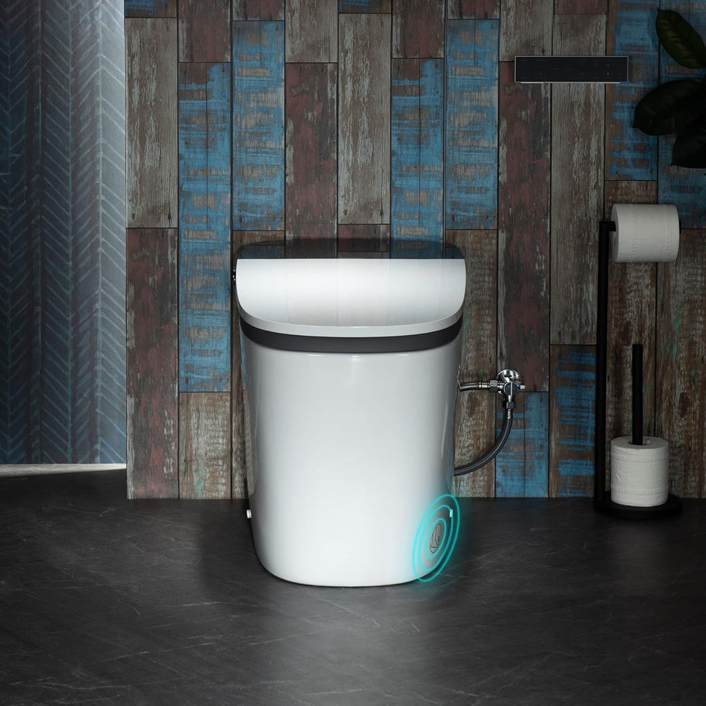 Smart One-Piece Toilet with Powerful Flush, Foam System, Warm Air Dryer, Blackout Flush, ADA Comfort Height, Auto Open and Close Lid, Heated Seat