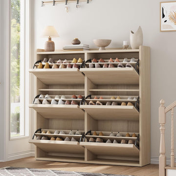 Shoe Cabinet, 6 Flip Drawers, Narrow Freestanding Shoe Organizer with Adjustable and Removable Shelves, Modern Wooden