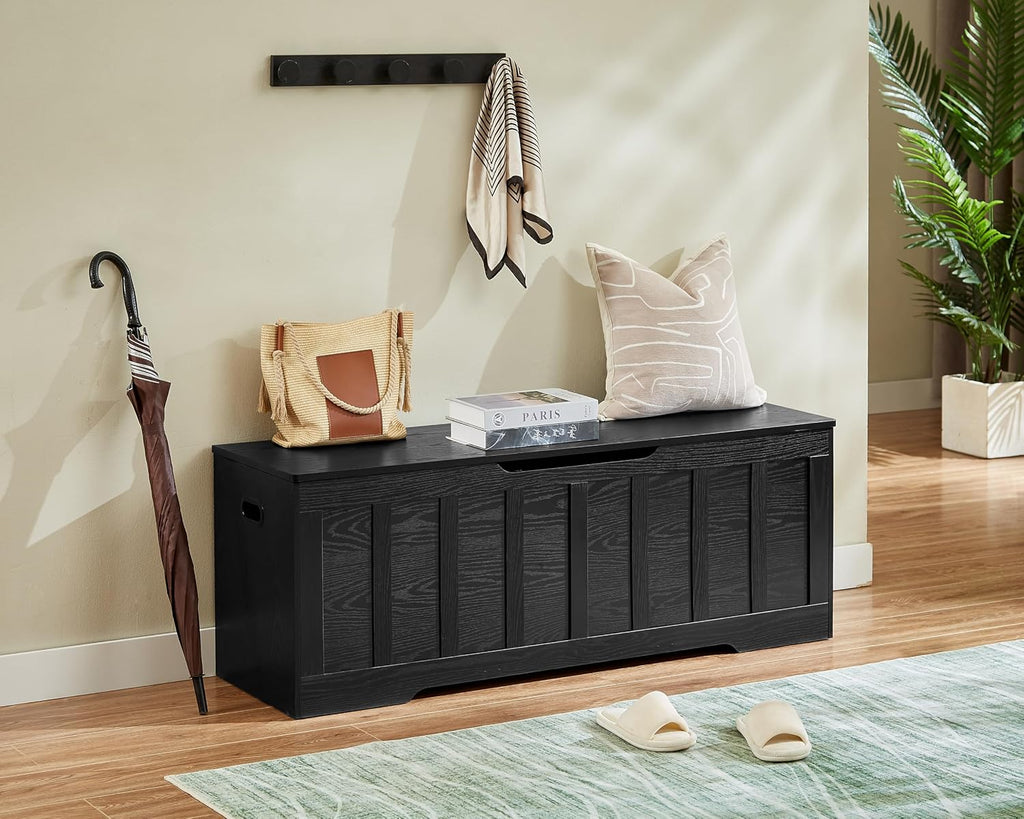 51.2" Storage Chest Extra Large,Wooden Storage Bench,Black | Chest with 2 Safety Hinges, 51.2*15.7*19.1inches, Wooden