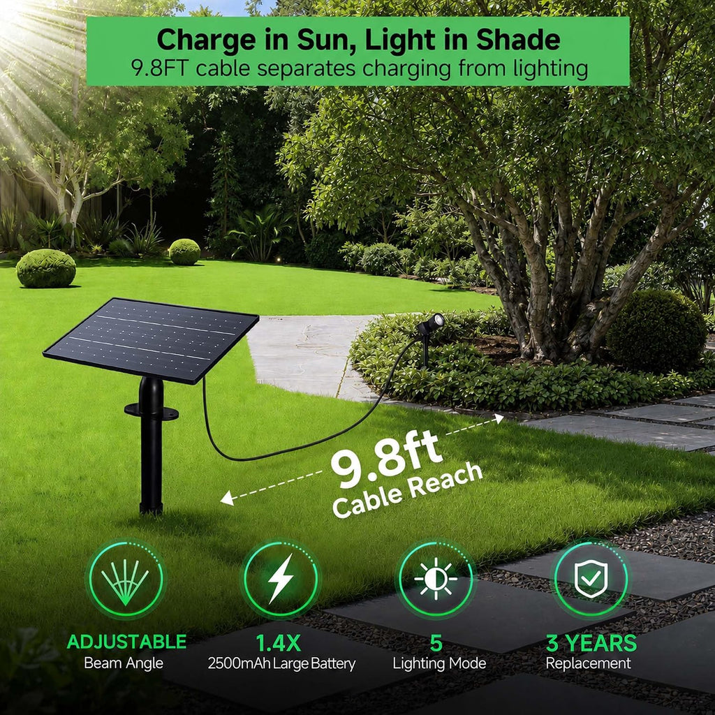 Spot Lights Outdoor, Adjustable Beam Focus Uplights for Trees, Waterproof Separate Panel Bright Spotlight, LED Warm