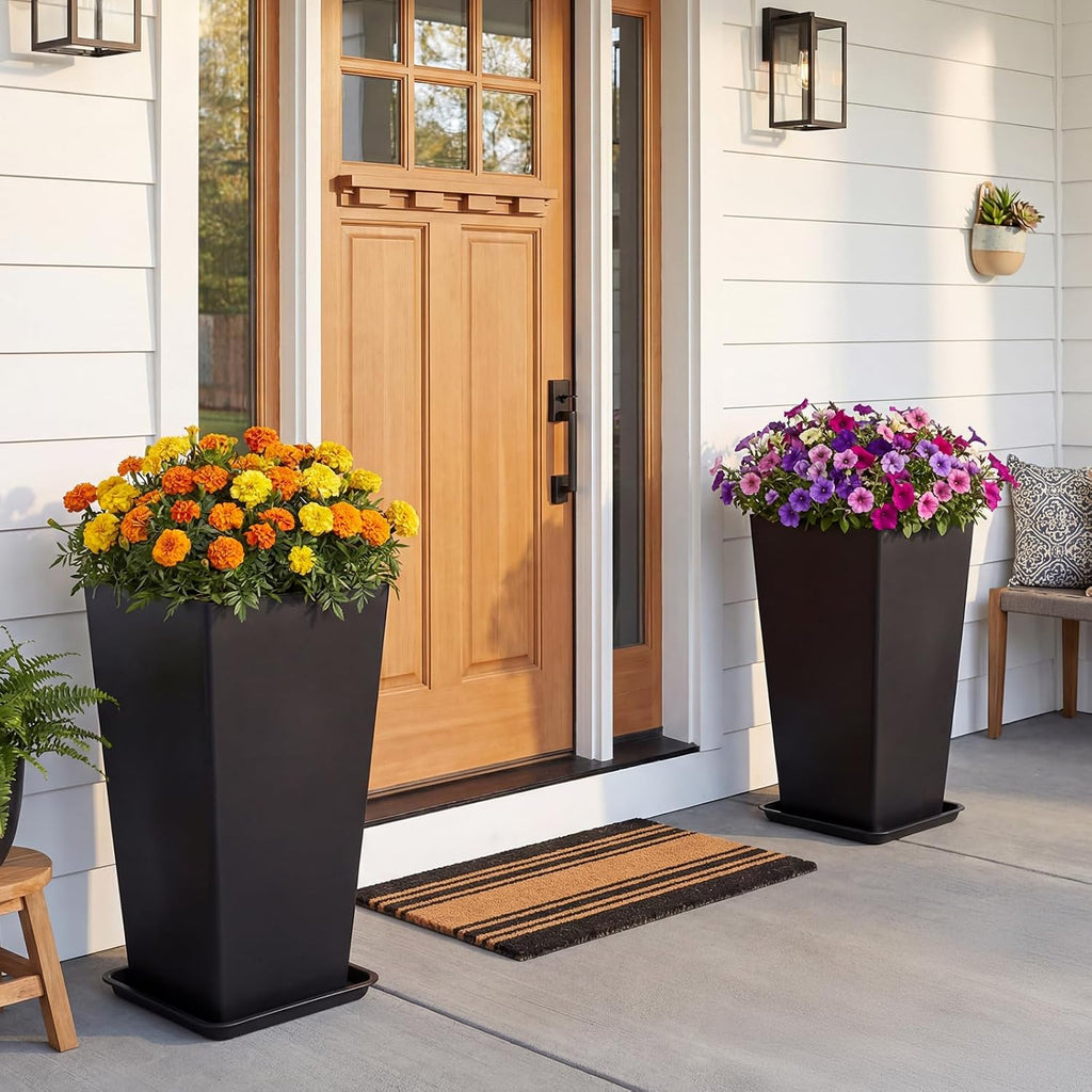 30 Inch Outdoor Planters Set of 2, Large Tall Planters with Drainage Holes, Weather Resistant Flower Pots for Indoor