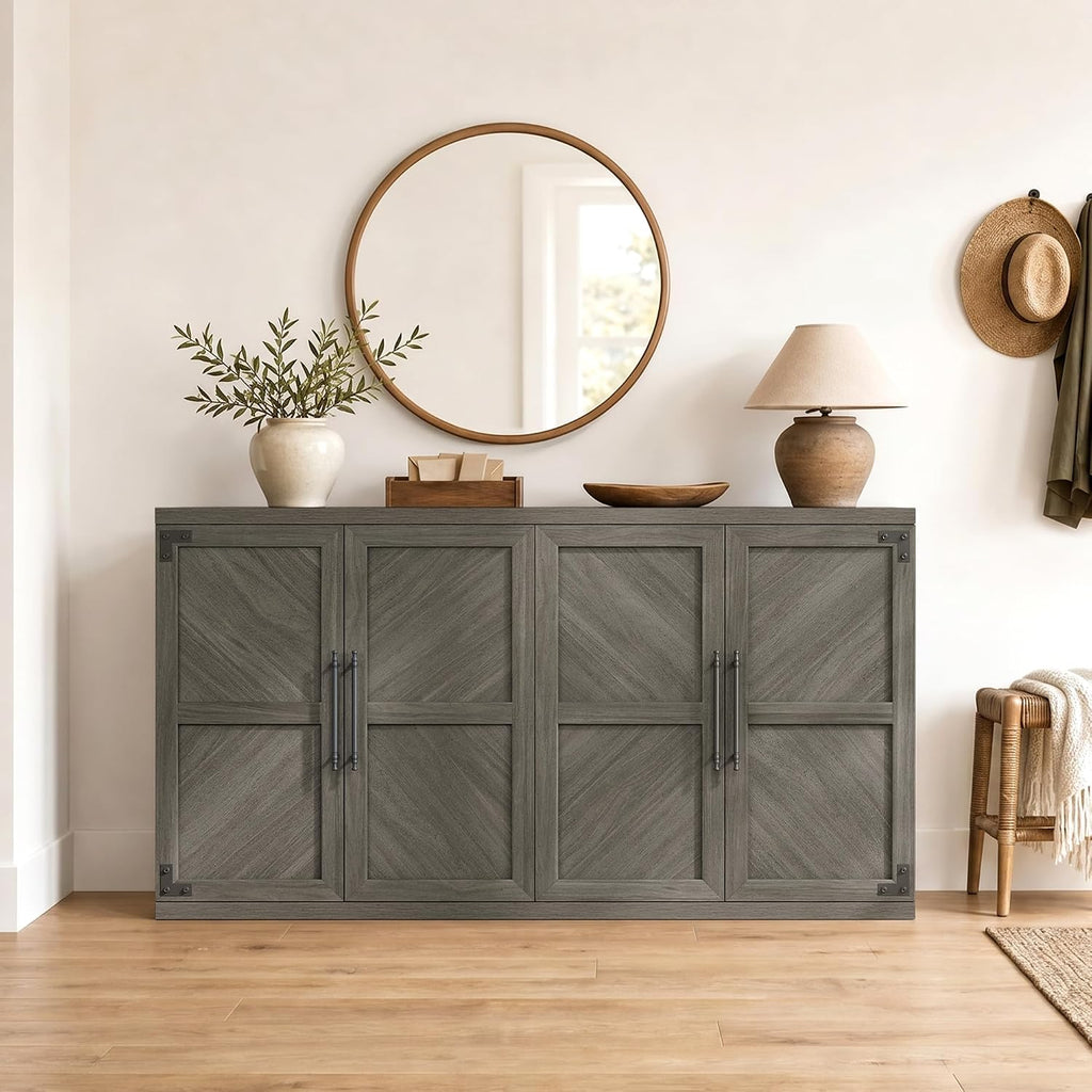 Large Modern Sideboard Buffet Cabinet with 4 Door, Storage Credenza | Modern Sideboard Buffet Cabinets, Large