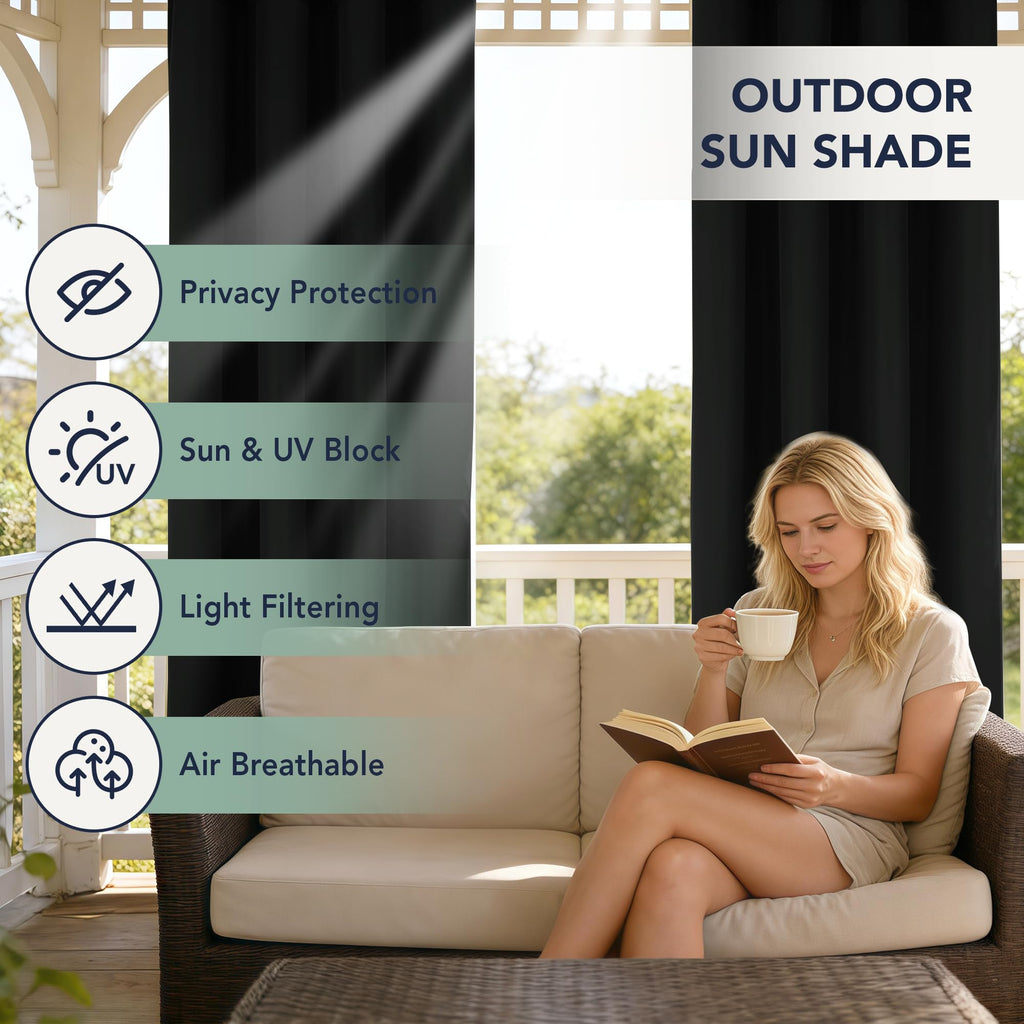 Black Outdoor Curtains Waterproof, 6 Panels 54 x 84 Inch