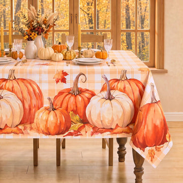 Fall Gingham Vinyl Tablecloth, Rectangle 54 x 78, Orange