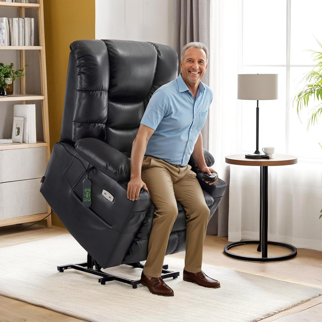 Triple Motor Lay Flat Power Lift Recliner Chair for Tall Elderly, Infinite Position, Massage, Dual Heating