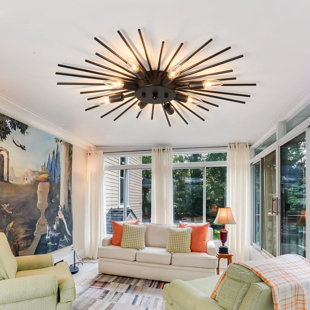 Semi Flush Mount 8 Light Ceiling Light Modern Metal Ceiling Lighting Black Light Fixture for Farmhouse Kitchen Dining