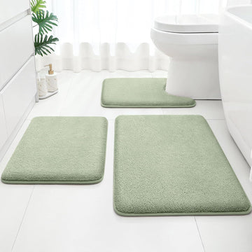 Upgraded Bathroom Rugs Set 3 Piece, Ultra Soft Memory Foam Bath Mats, Super Absorbent Non Slip Washable U-Shaped